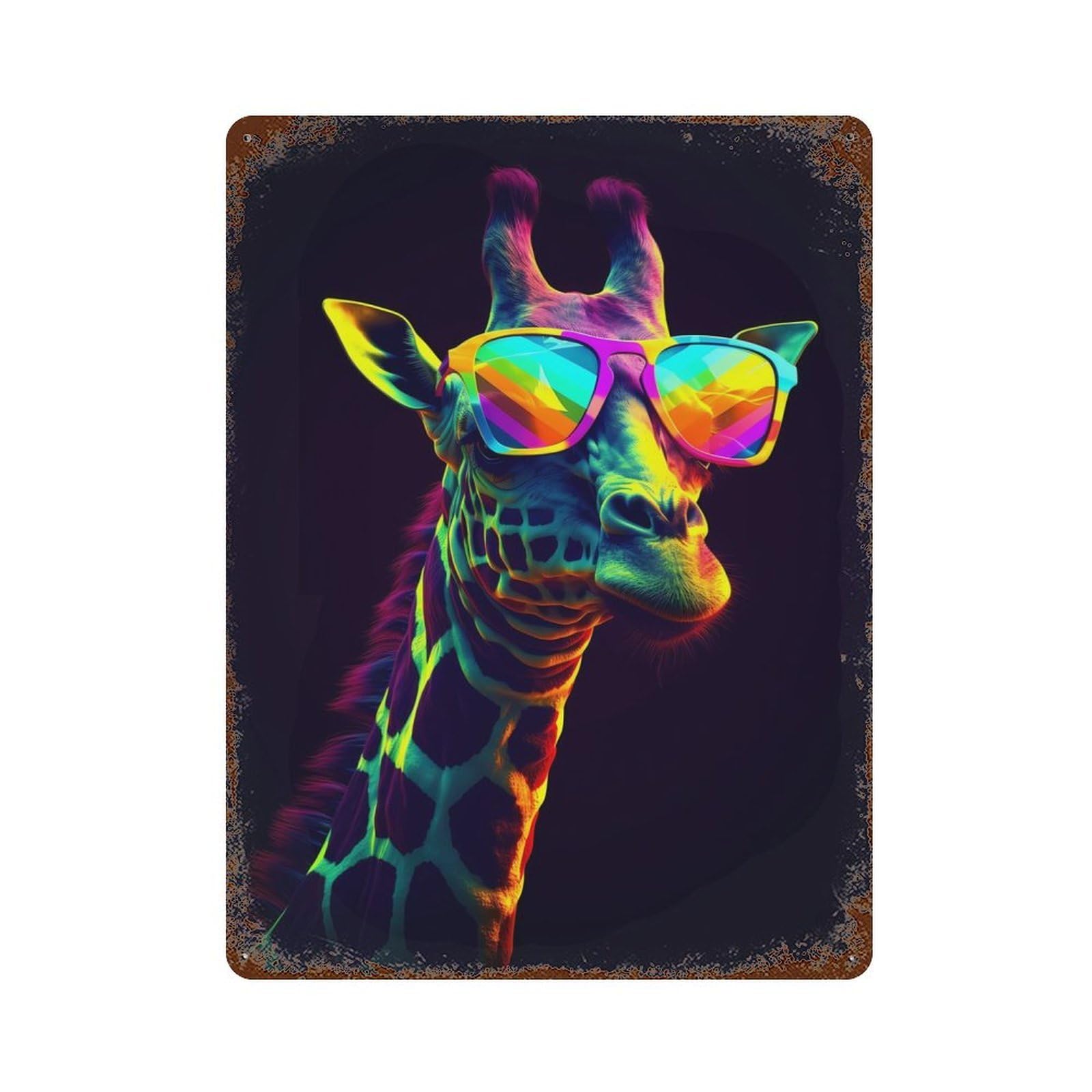 Vintage Rust Metal Sign with Giraffe Sunglasses Design 15.7"x11.8", for Shed, Workshop And Garage Wall Decor, Classic Wall Plaque