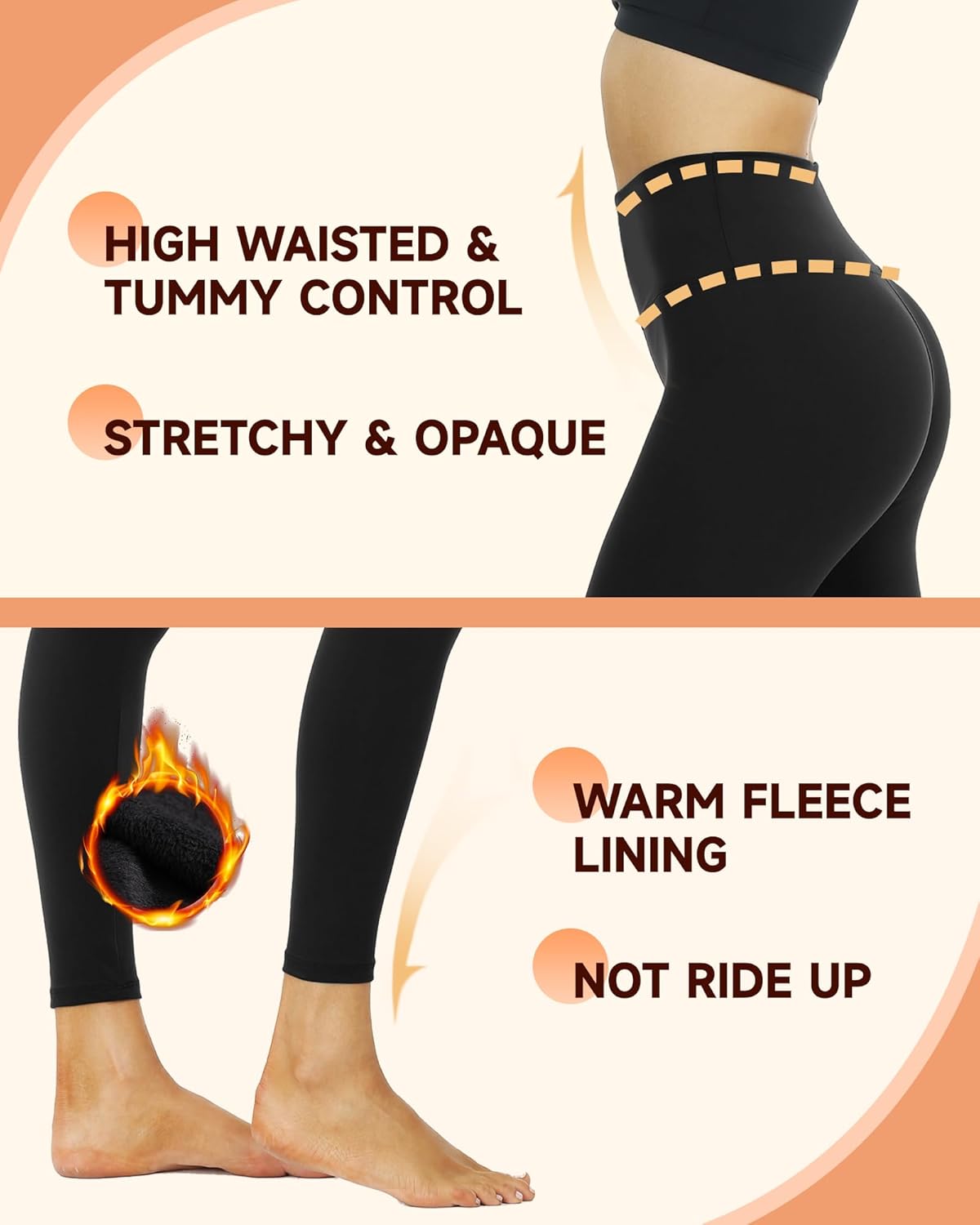 NexiEpoch Fleece Lined Leggings Women - High Waisted Winter Yoga Pants Tummy Control Soft Thermal Warm for Hiking Workout