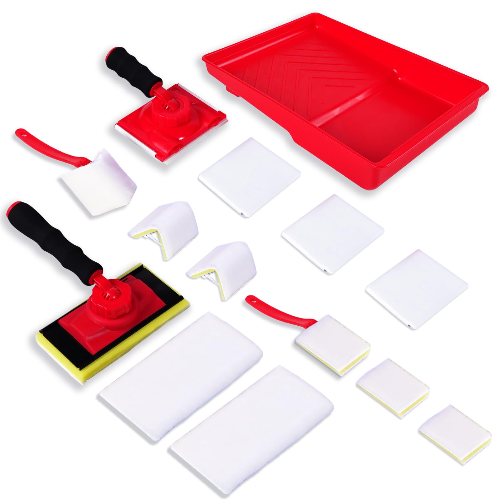 Photo 1 of 14 Pcs Walls Paint Edger Tool Professional Paint Edger Kit 4 Shape Trim Pads (7"+4"+1"+V-Corner) with 9 Refills 360° Rotating Handle and 7" Tray Edge Painting Tool Set for Corners Walls and Ceilings