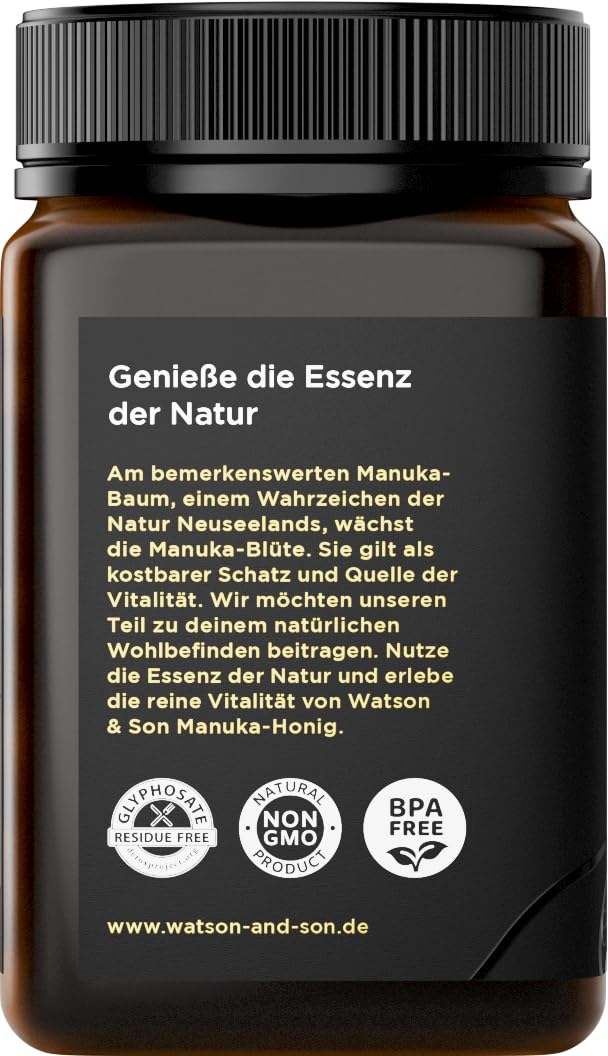 Watson & Son miele di manuka MGO 400+ 500g | Qualità Premium certificata dalla Nuova Zelanda | puro e naturale