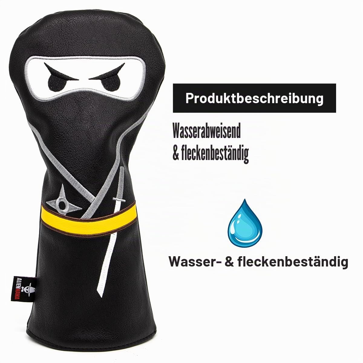 Golfschlägerhaube, 3 Holzschlägerhaube, Ninja-Design, Magnetverschluss, Elegante Stickerei, Premium-Leder, Fahrer, Fairway-Holz, Hybrid-Klinge, Schlägel, Putterabdeckung, Holzkopfabdeckung