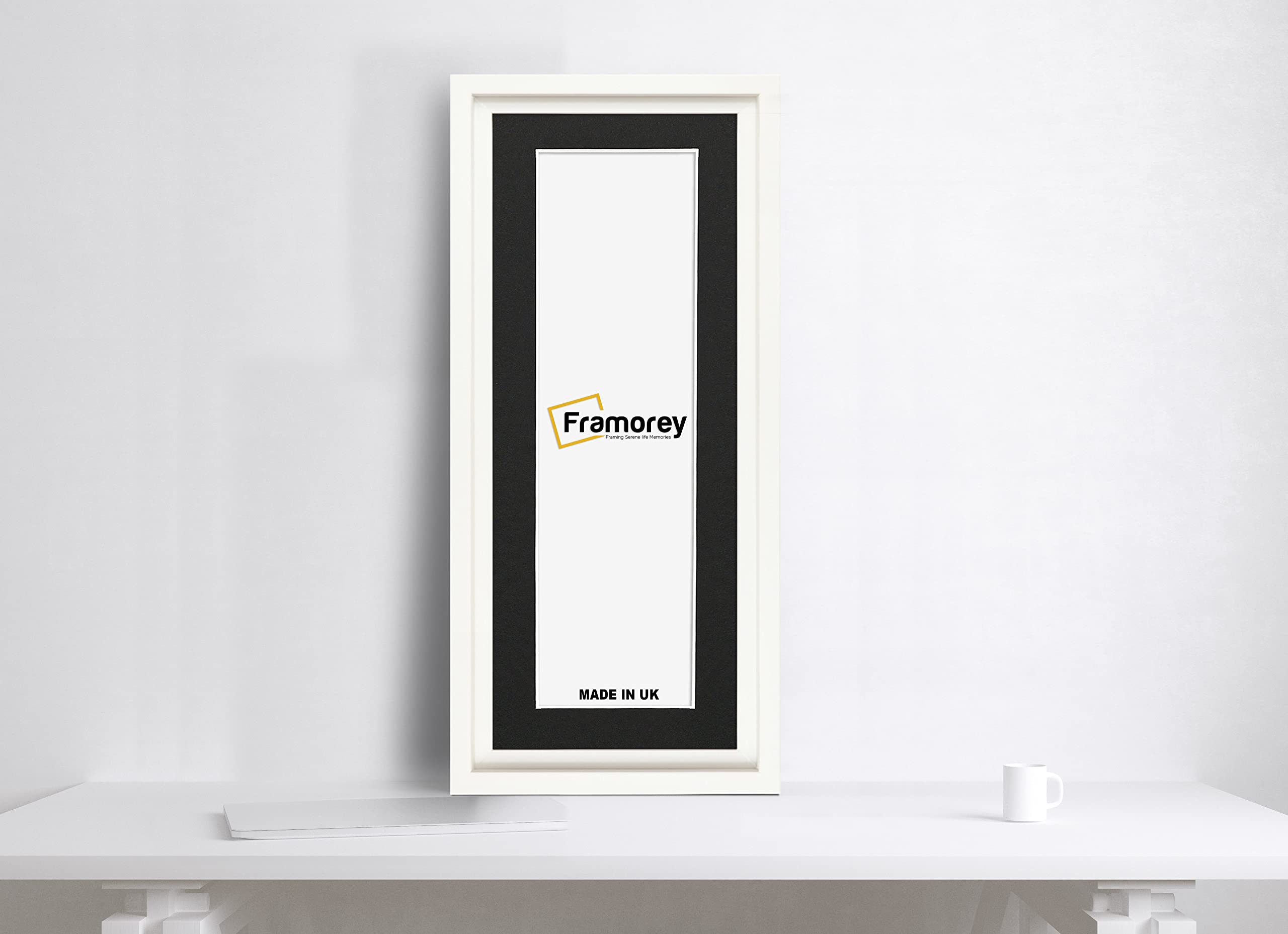 FRAMOREY Panoramic Style Picture Frame, 24x12" Size White Photo Frame With 20x8" Size Black Mount, Oslo Style Wall Art Hanging Frames