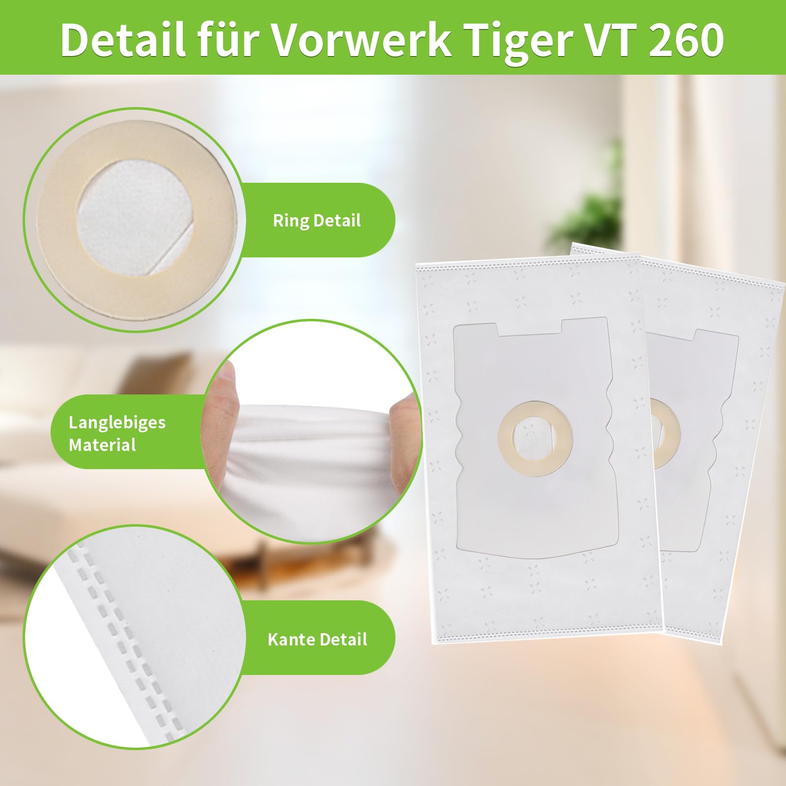 15 sztuk worków do odkurzacza Vorwerk Tiger VT 300, 260, 265, 270, podobne do FP 260, worki kompatybilne z S V66