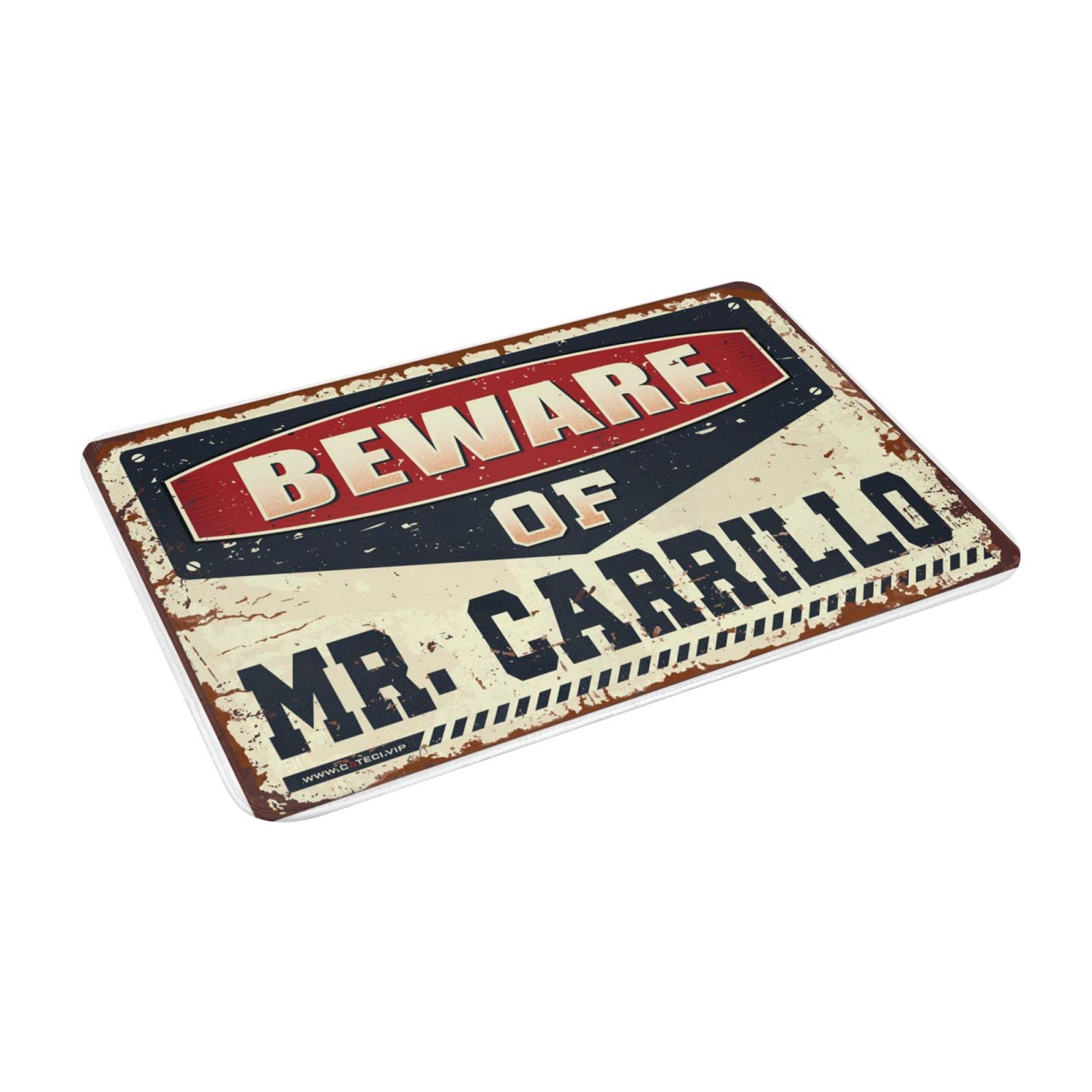 Felpudo de entrada interior divertido Beware of Mr. Carrillo, felpudo de baño para exteriores (65 x 90 cm)