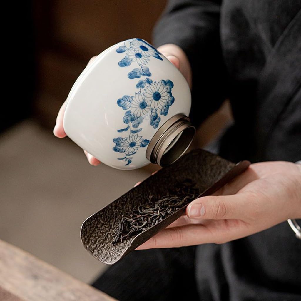 XYNSNDB Zestaw do herbaty Niebiesko-biała porcelana ręcznie malowana puszka na herbatę, ceramiczna dwuwarstwowa zamknięta puszka, domowy magazyn herbaty, puszka do przechowywania słoik do