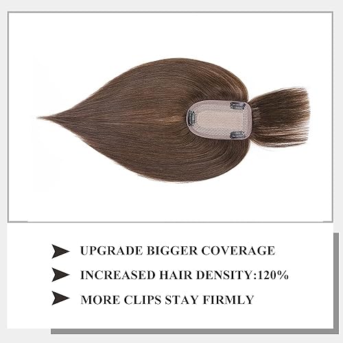 Miniatura 83 de MY-LADY Toppers de cabello humano real para mujer, adornos de cabello humano con flequillo para mujer, 5.1 x 2.7 pulgadas, base de seda para mujeres