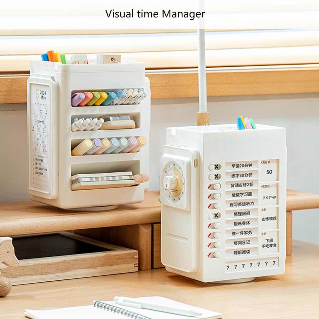 Organizadores de escritorio con temporizador de tiempos visuales, soporte giratorio para bolígrafos para la escuela y la oficina
