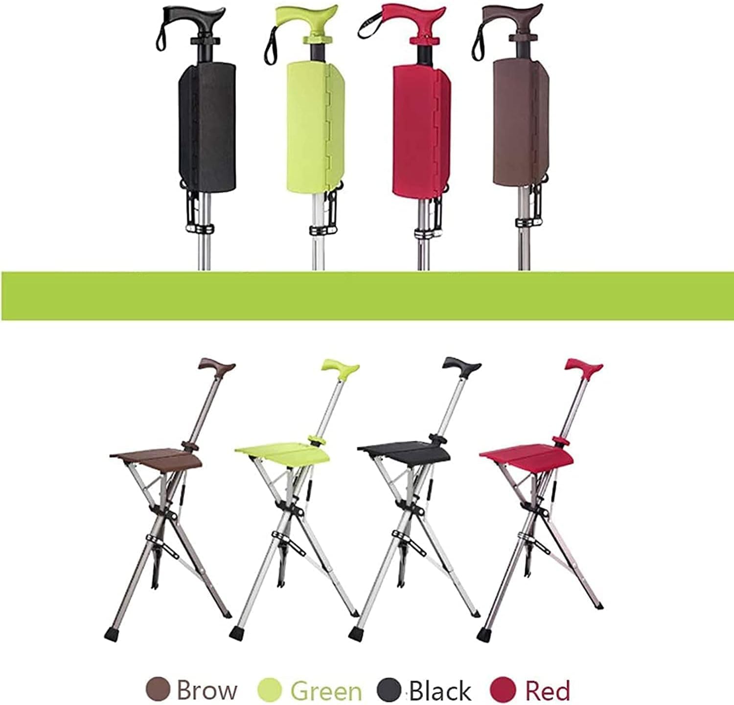 Taburete plegable con base de bastón Bastón con asiento Bastón plegable para viajes Bastón de equilibrio ligero Unisex para personas mayores Taburete de descanso para viajes al aire libre Carga máxi