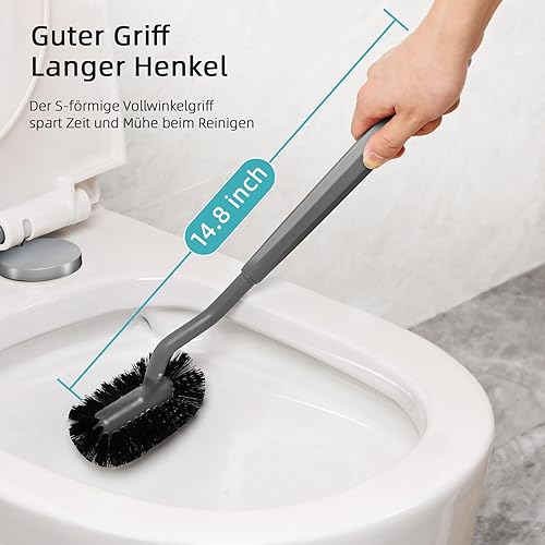 Vista 5 de HAMITOR Juego de portaescobillas para inodoro: limpiador de inodoro de limpieza profunda de baño debajo del borde con cerdas curvadas para limpieza