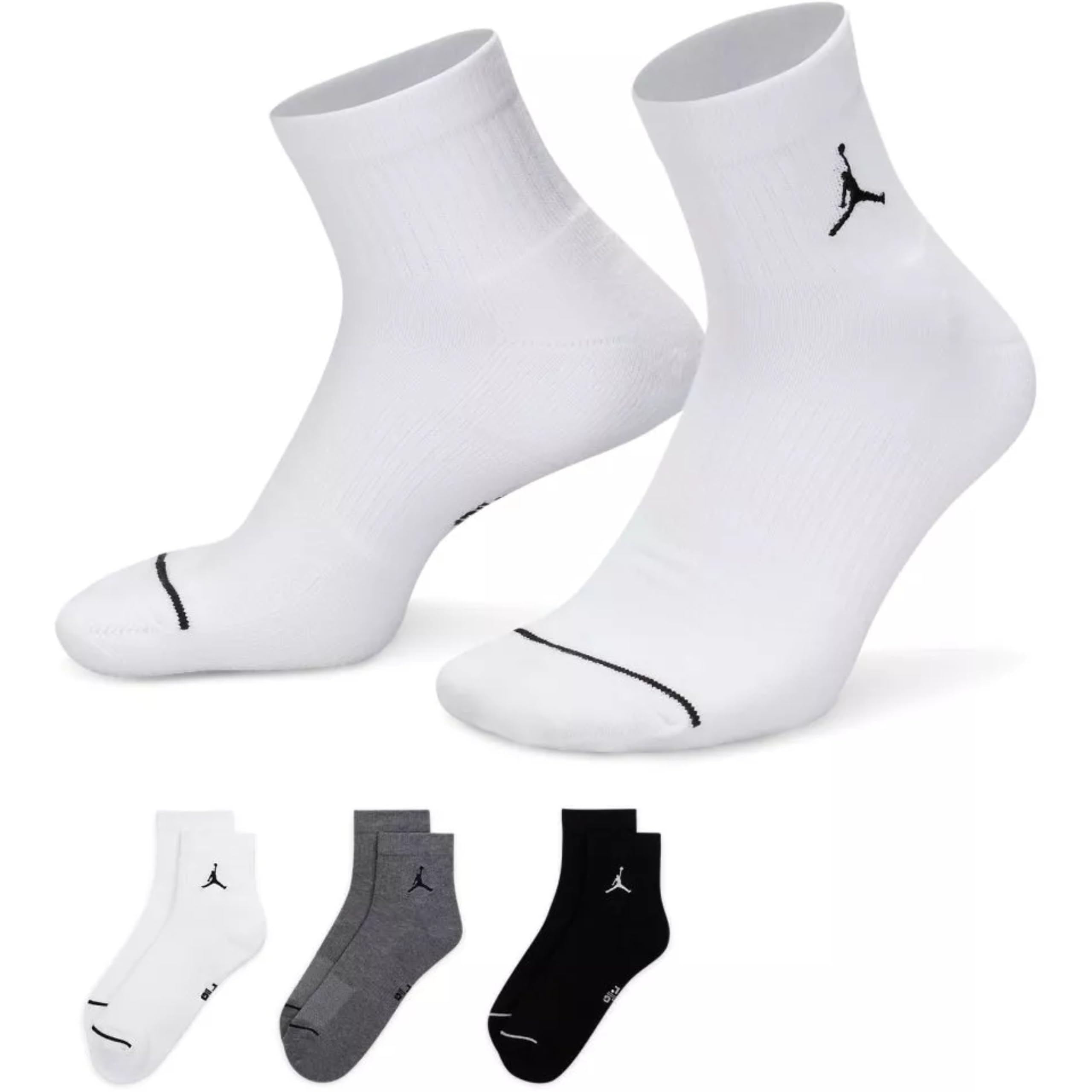Nike Unisex Air Jordan Everyday Cushioned Crew Basketball Socks 3-pack sz Large Men 8-12 Wmn 10-13