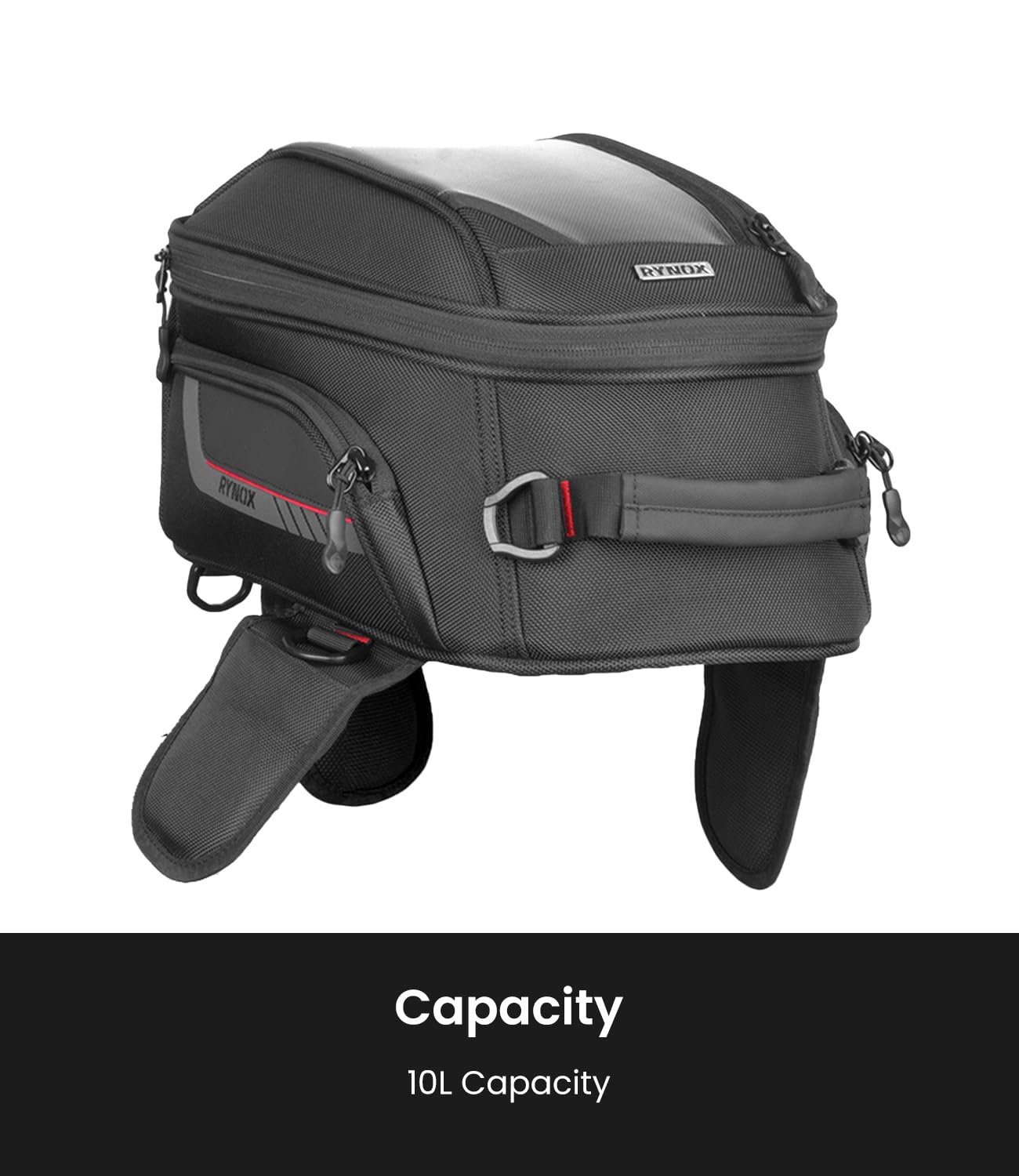 Rynox Optimus 3 Tank Bag 10L| Durable Polyester Fabric | Genuine 3M Retro- Reflective Trims | Genuine YKK Plastic Fittings - Black, 10 LTR - Image 3 thumbnail