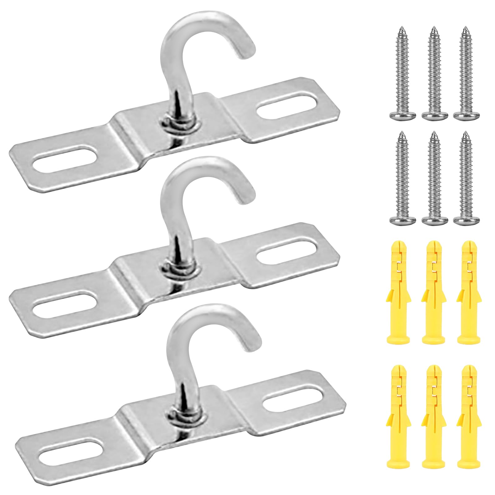 Lechisenop Silver 3 Pack Ceiling Hook 70Mm Heavy Duty Ceiling Hook Ceiling Lights Base Plate Chandelier Hook Screws Mount Pendant Fitting For European Lamps Ceiling Fans Lanterns, Flower Basket Decoration Holder
