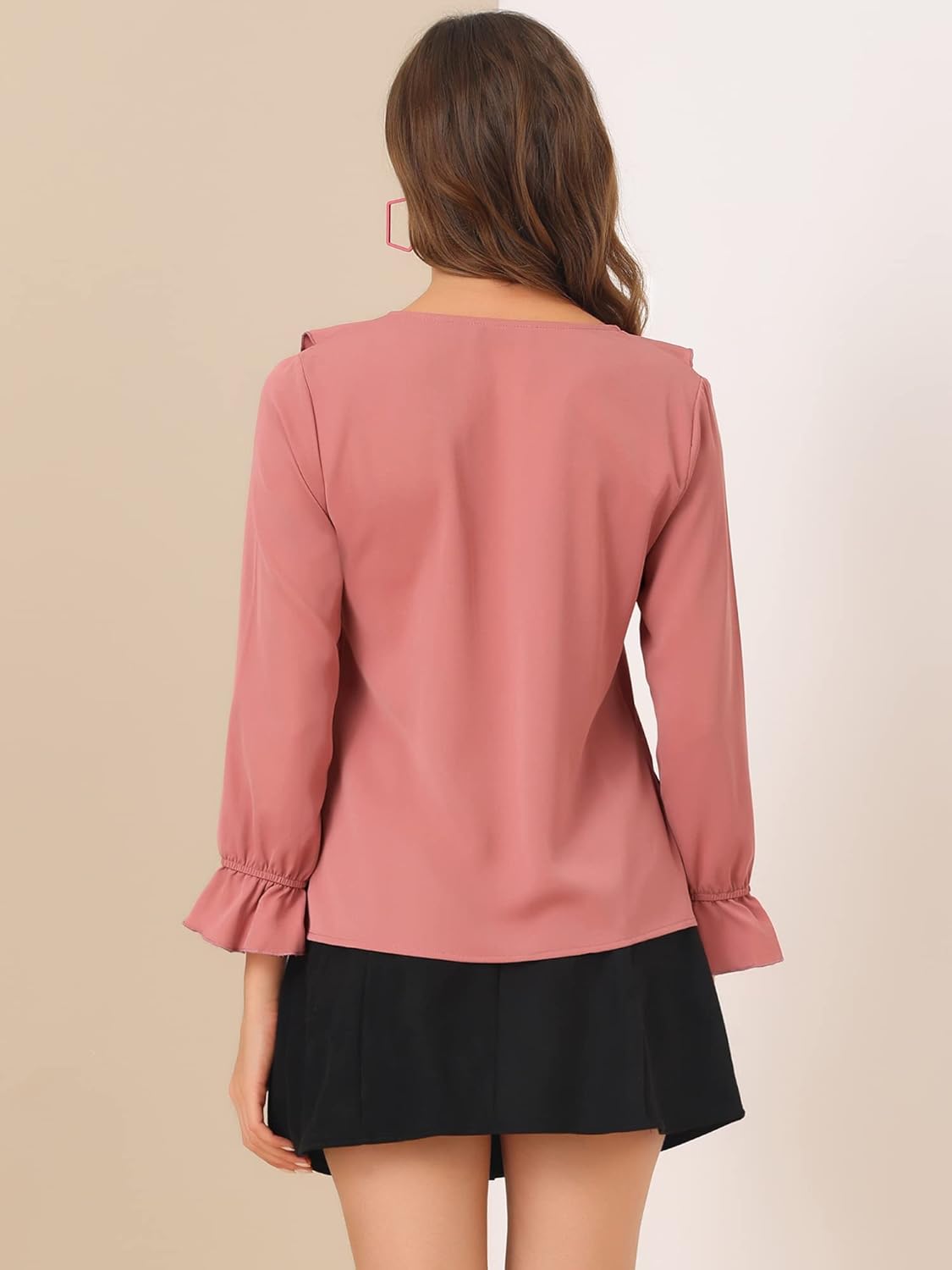 Allegra K Women's Ruffle Blouse for Business Work Elegant V Neck Long Sleeve Casual Dressy Top - Image 5