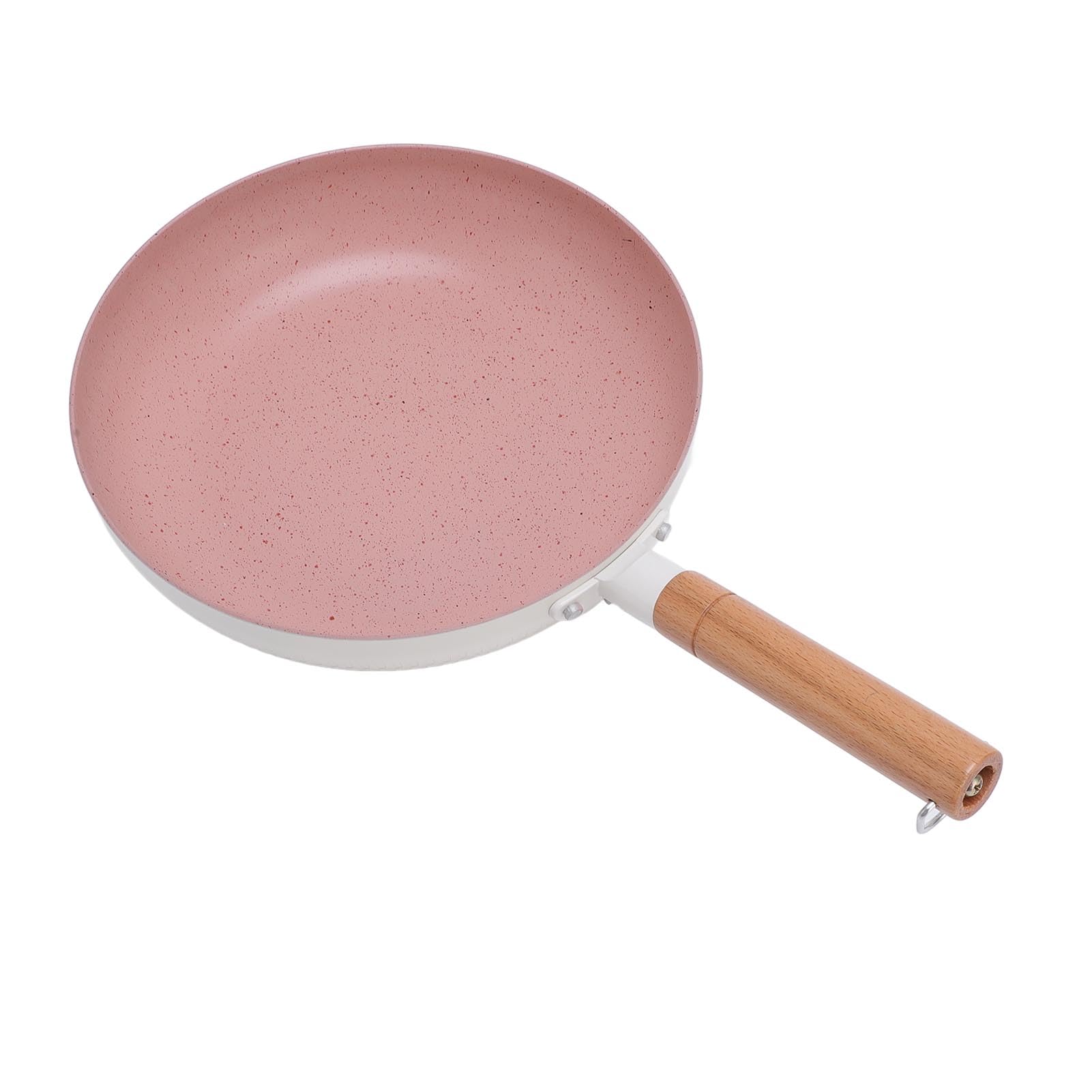 Poêle à frire antiadhésive blanche en alliage d'aluminium, pour tables de cuisson à Induction, poignée ergonomique en bois massif, légère et multifonctionnelle (26CM)