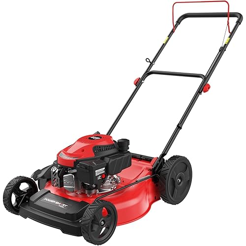 PowerSmart 21-Inch Gas Lawn Mower, 144cc 4-Cycle OHV Engine, Push Mower with Mulching & Side-Discharge, 6 Cutting Heights