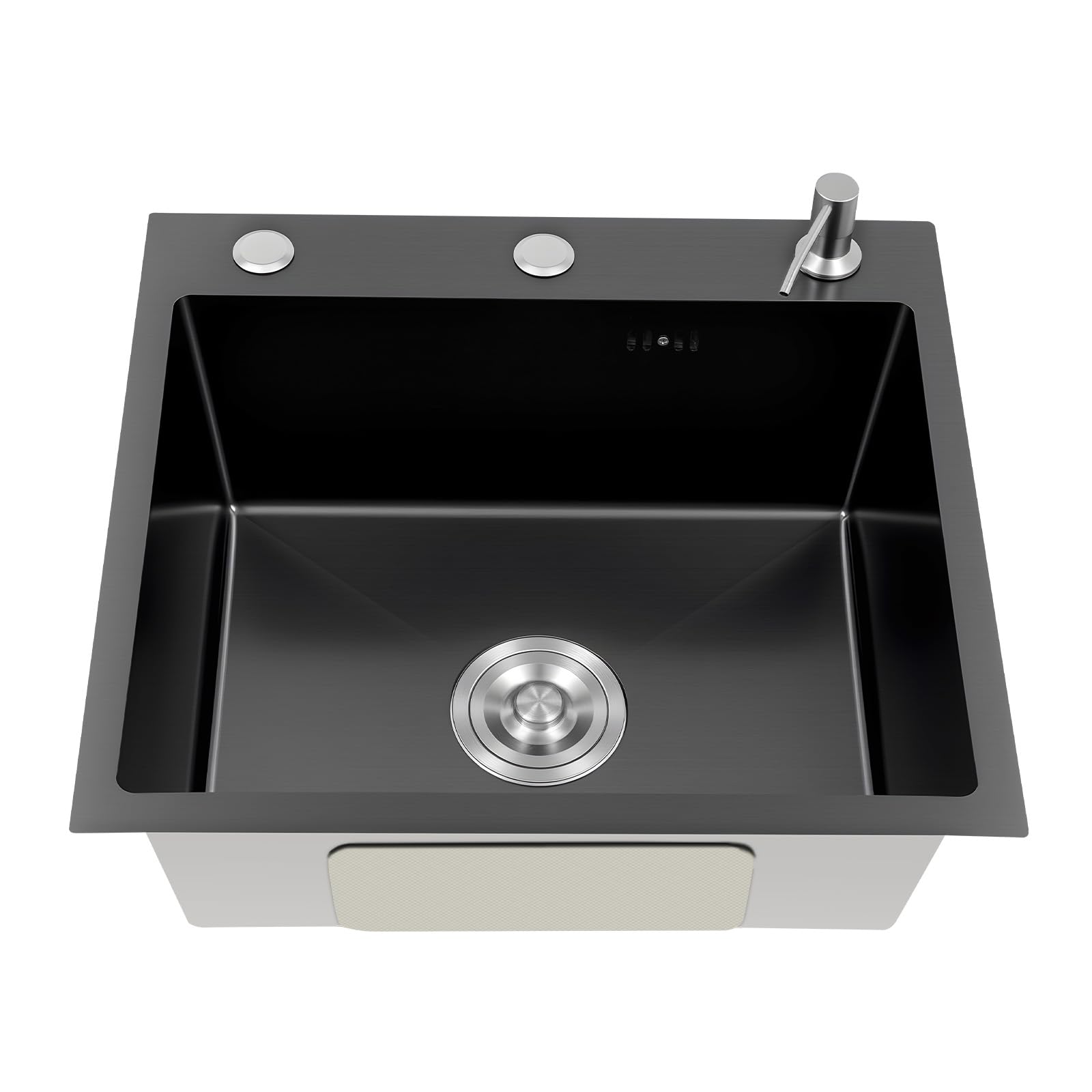 Évier de cuisine encastrable en acier inoxydable - Noir - 40 x 50 cm - Rectangulaire - 1 bac - Avec distributeur de savon - Petit évier encastrable
