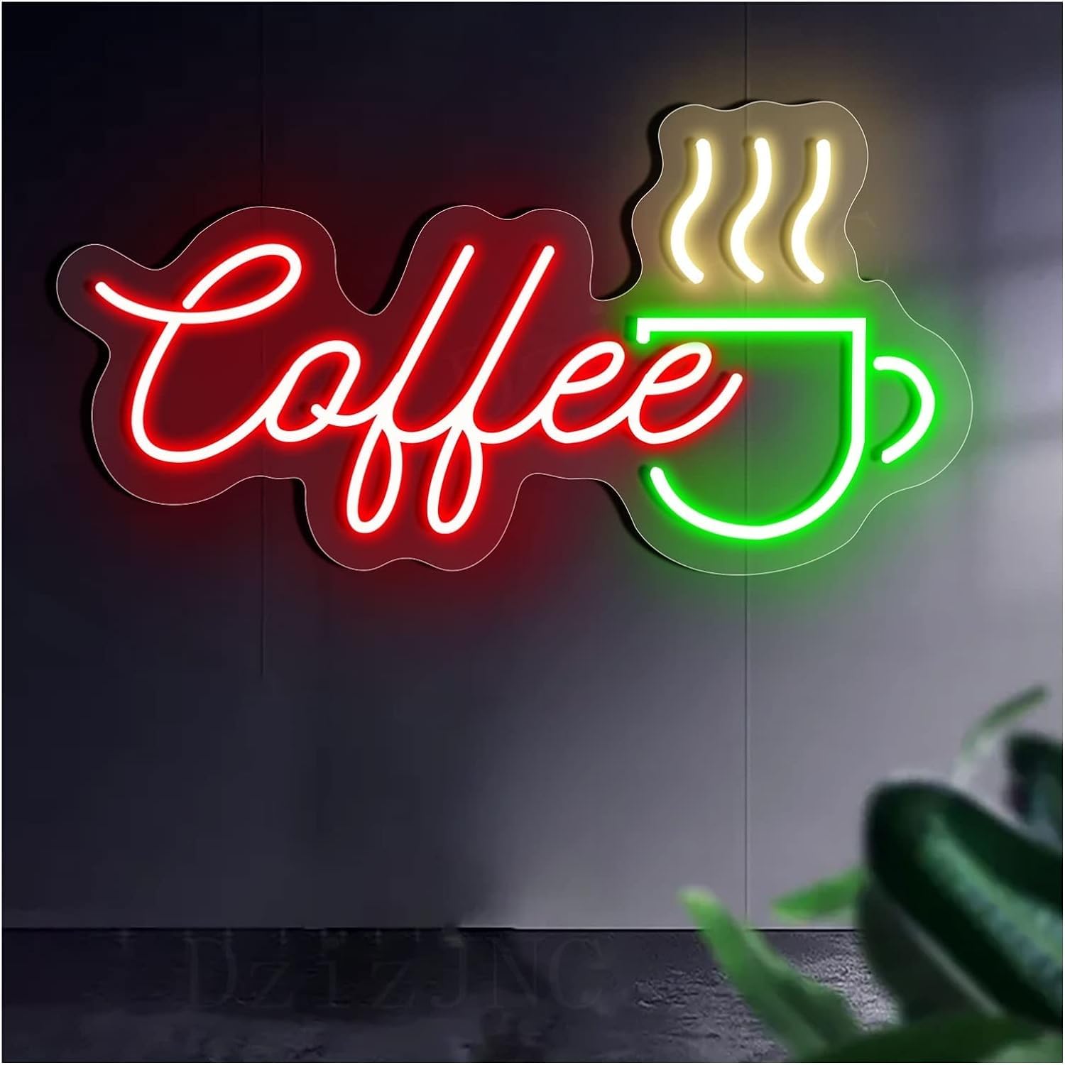 Letrero de luz de neón LED de café hecho a mano para decoración de pared en cafetería (56x31 cm)