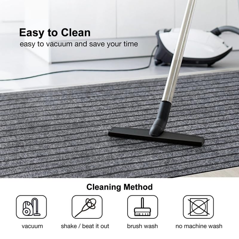 Image of TIB Anti-Slip Door Mat with PVC Rubber Backing, Water & Stain Resistant Striped Floor Mat for Home Entrance, Bathroom & Kitchen, Durable Non-Woven Surface,Easy Clean Doormat,4x19ft,Grey
