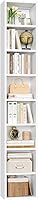 FOTOSOK 8-Tier White Bookshelf Media Tower Rack - Slim CD DVD Storage Cabinet with Adjustable Shelves, 11.6x9.3x70.9in Narrow Bookcase for Home Office