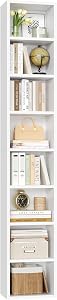 FOTOSOK White Bookshelf 8-Tier Narrow Bookshelf, 11.6 X 9.3 X 70.9 Tall CD DVD Media Tower Rack with 4 Adjustable Shelves, Tall Narrow Bookcase Slim Display Bookshelf with Cube Storage for Home Office