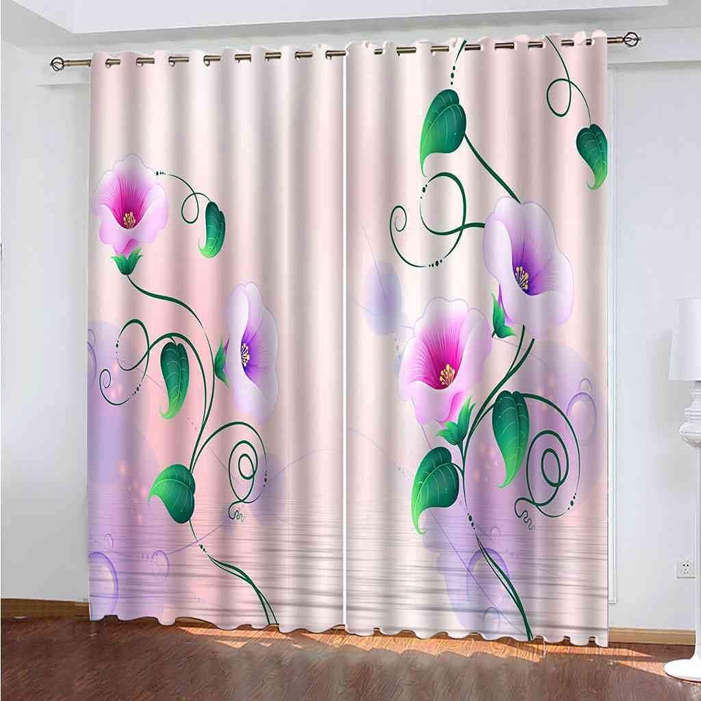 Modern Blackout Curtains with Eyelet 3D Printed Thermal Insulated Window Treatments Purple Flowers in Water Living Room Bedroom Window Drapes 2 Panel Set 72" X 108" (2XW27.5"xL63")