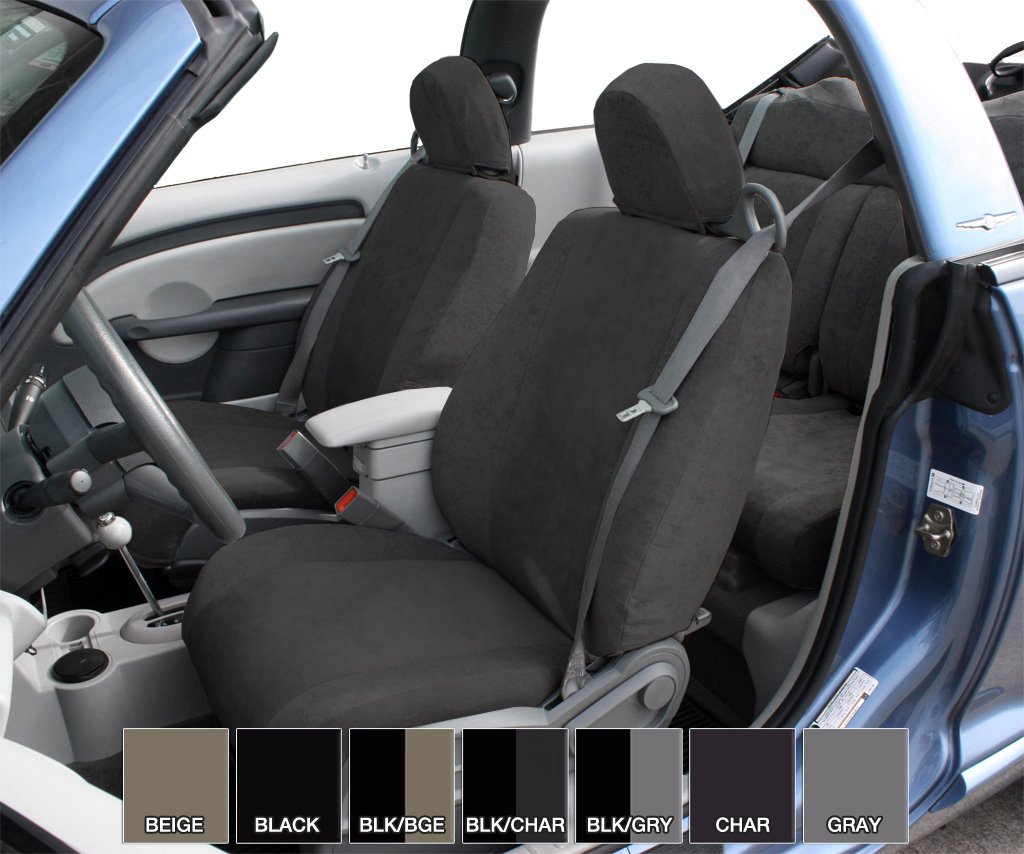 Rear 40/60 Split Back & Solid Cushion Seats, CalTrend Supersuede Seat Covers for 2010-2012 Subaru Outback Black Black Insert and Trim