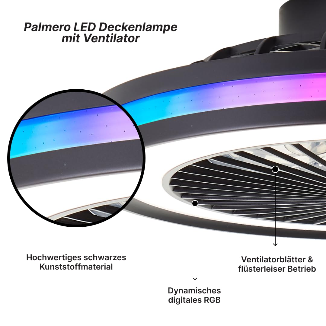 Brilliant LED-Deckenlampe mit Ventilator, 46,5 cm, Schwarz, Dimmbar
