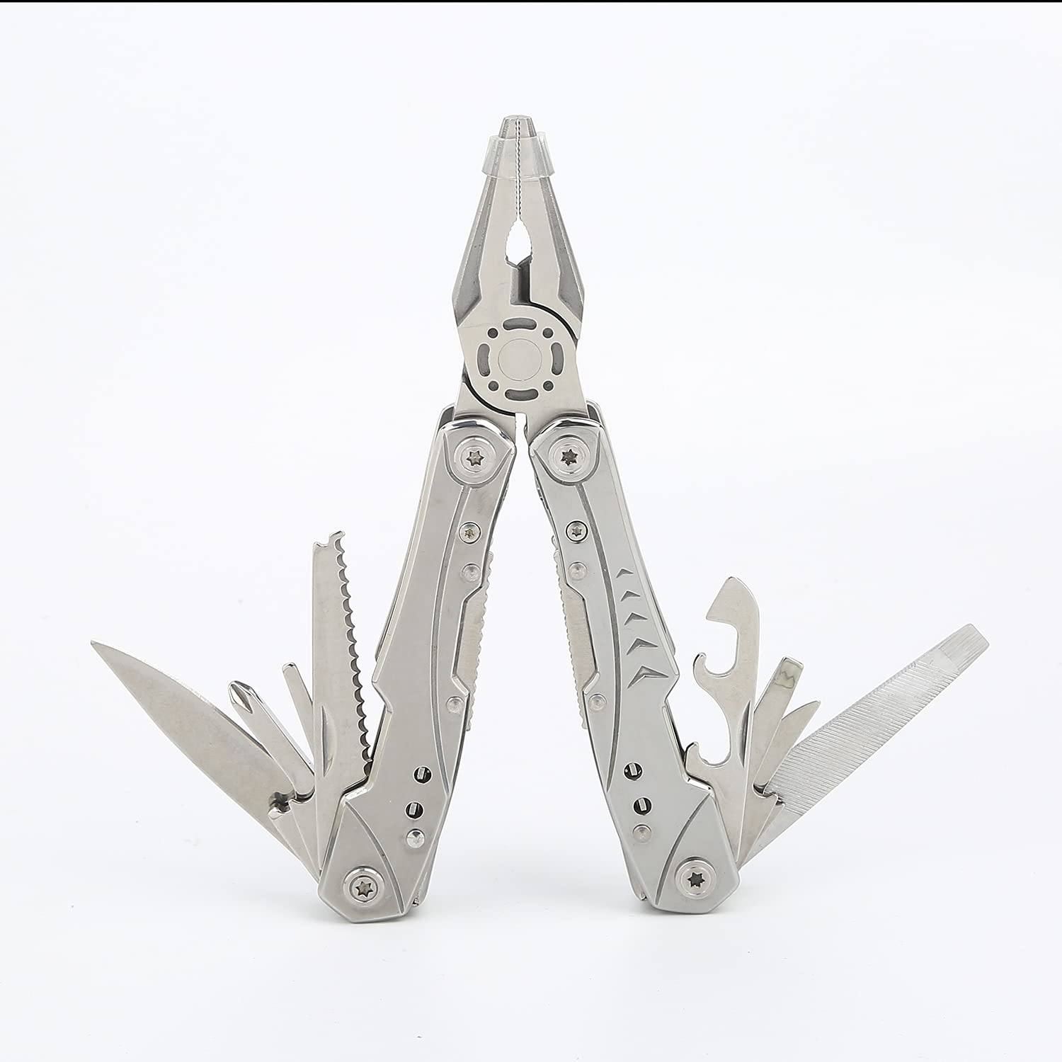 12 in 1 Camping Survival Multitool with Safety Locking,3 Kind of Pliers, Knife, Stainless Steel, Screwdriver, Can & Bottle Opener, Cool Ideal Gifts for Dad Husband Men Him Boyfriend