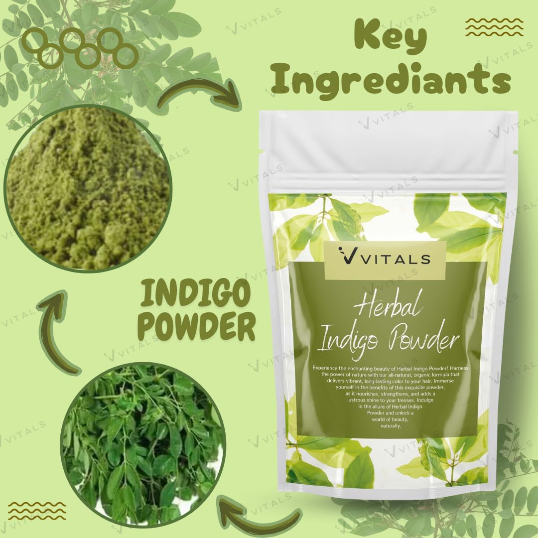 Vvitals Indigo Powder Organic For Hair - 200gm - Indica For Natural Color, 100% natural, No added preservatives 2