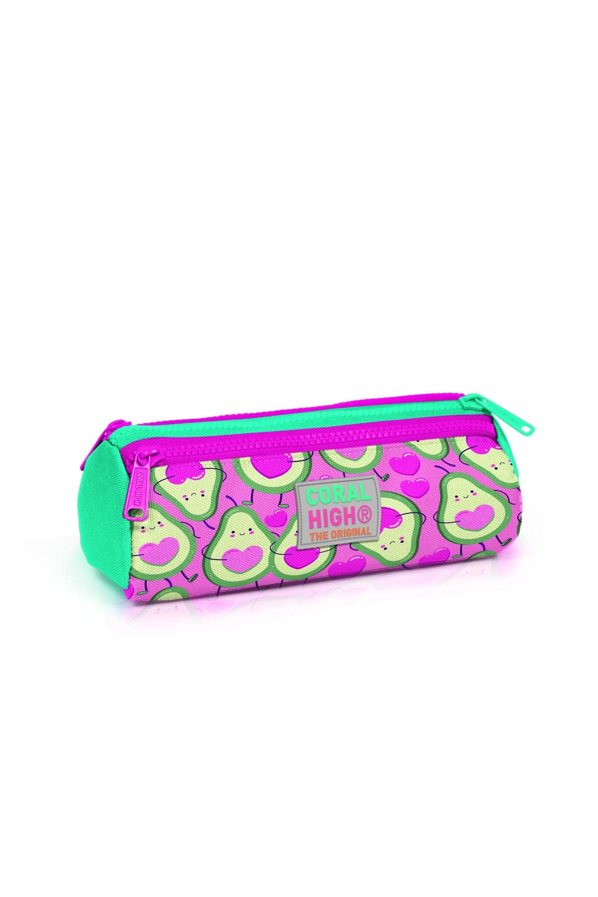 Coral High Estuche Infantil de Tres Compartimentos, Color Rosa Claro, Verde Agua, Estampado Avakoda