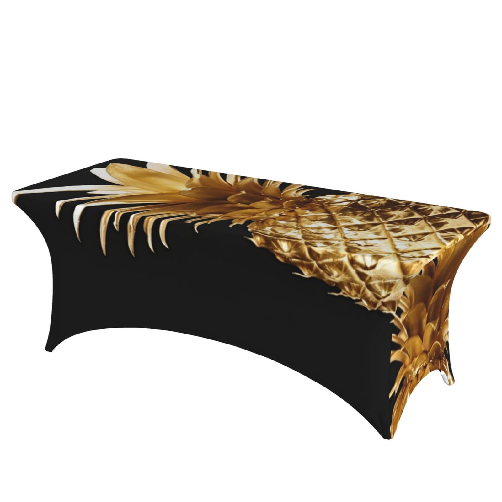 Nappe dorée motif ananas pour banquet et mariage : nappe rectangulaire extensible