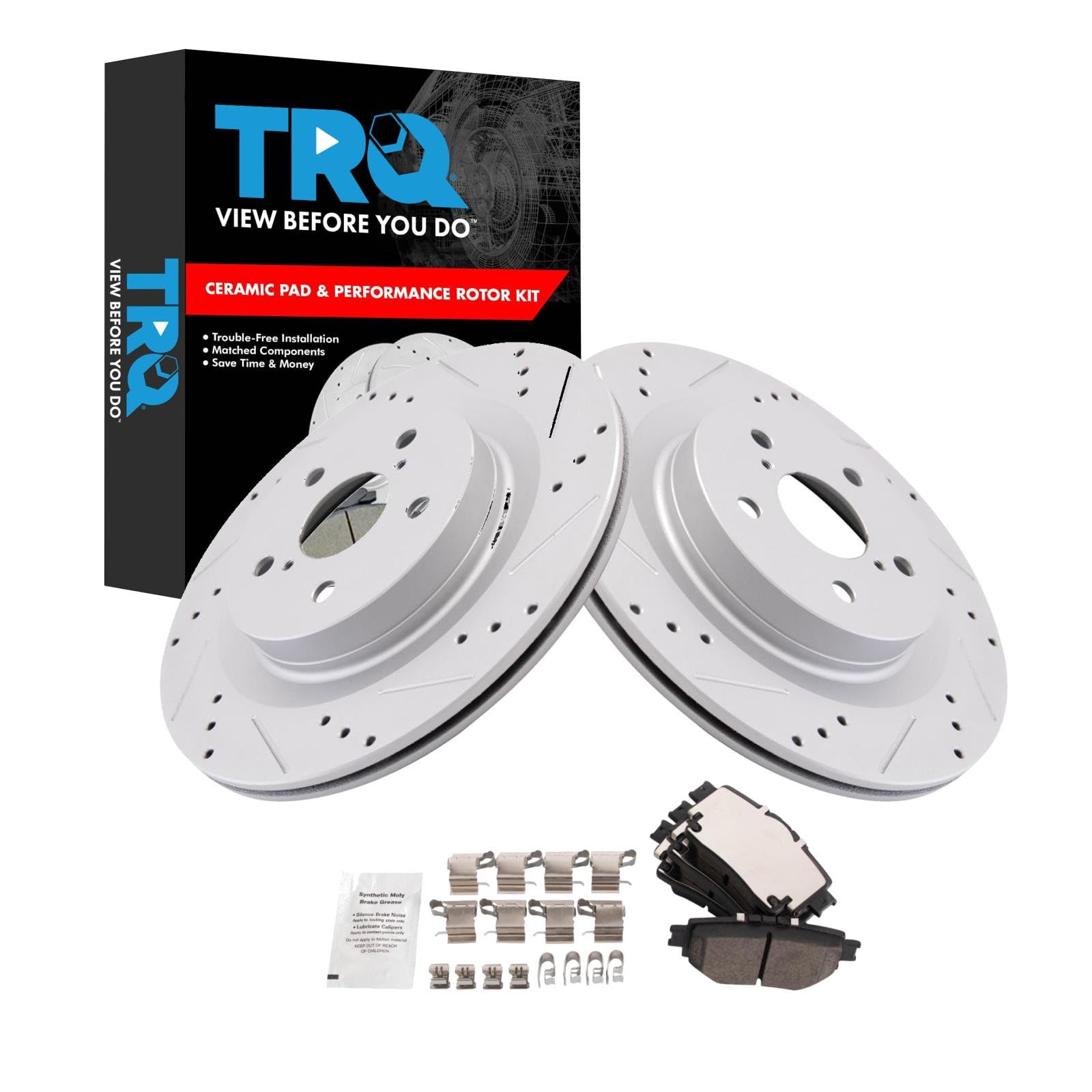 TRQ Performance Rear Brake Pad and Rotor Set Ceramic G Coated Compatible with 2021-2022 Toyota Sienna