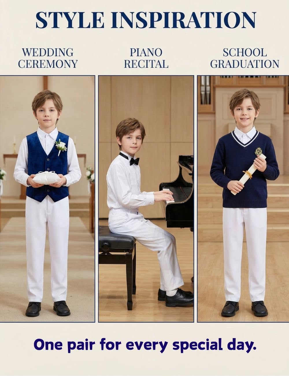 Boys Formal Dress Pants Slim Fit Adjustable Waist Suit Trousers | Toddler Boys Pant for School Uniform Wedding Party,Boy Suit Pant Size 5-16Y