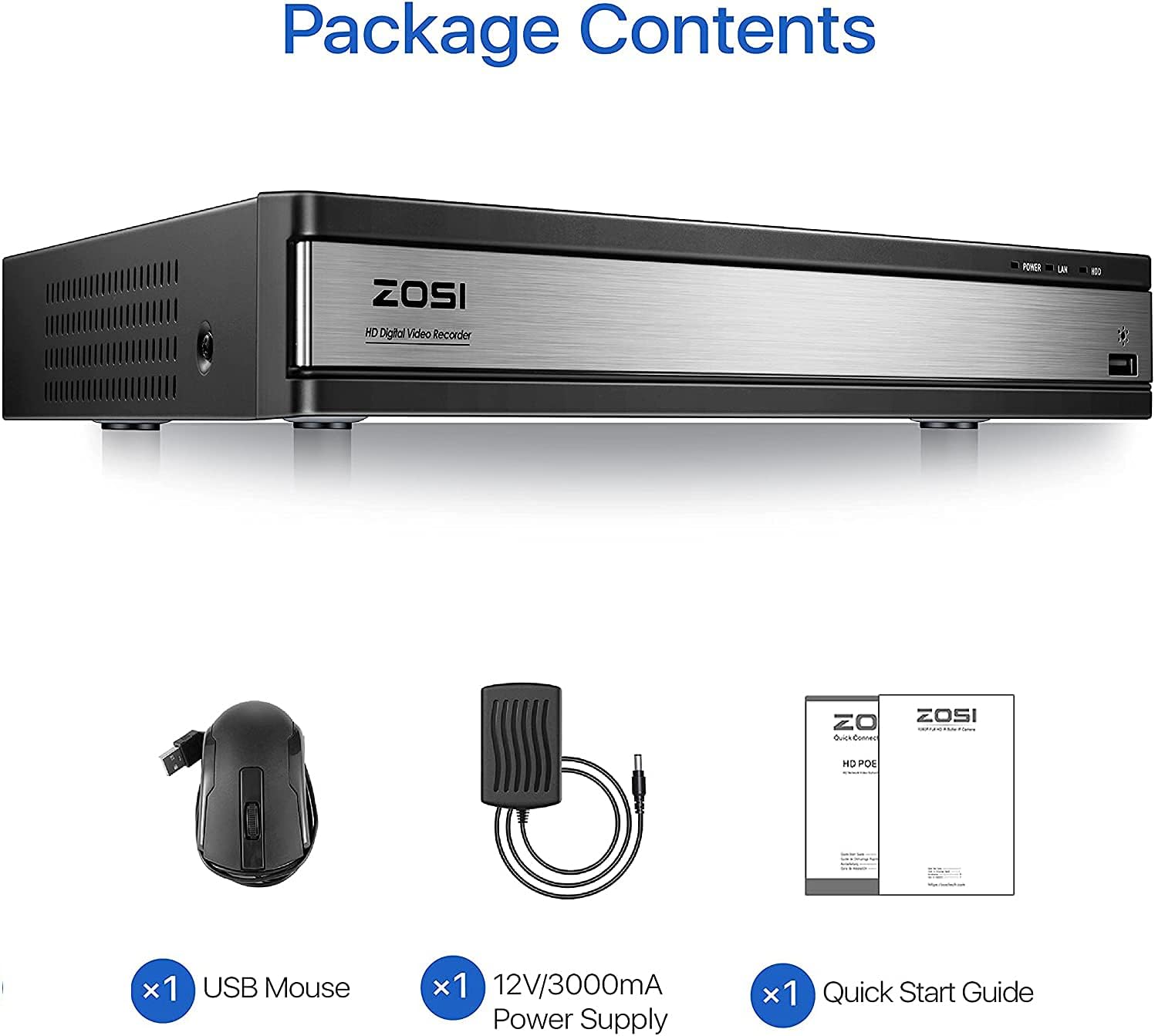 ZOSI H.265+ 16CH Full 1080P Video Security DVR Recorder with 2TB Hard Drive, Hybrid 4-in-1 Surveillance CCTV DVR for 960H/CVI/TVI/AHD Home Security Cameras system (Renewed)