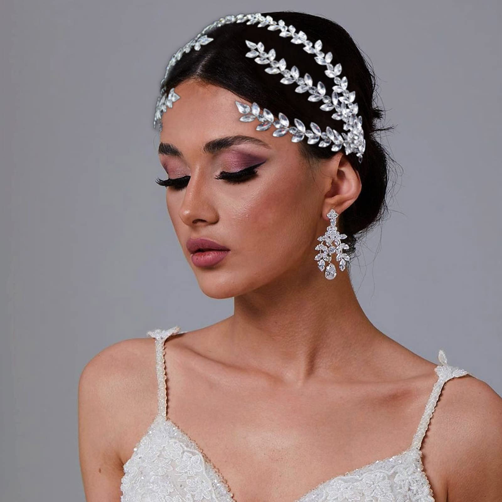 Hochzeits-Tiara Set Mit Blatt-Kristall-Stirnband + Schmetterlings-Ohrclips – Glänzendes Strass-Design Für Braut, Karneval & Kostümpartys