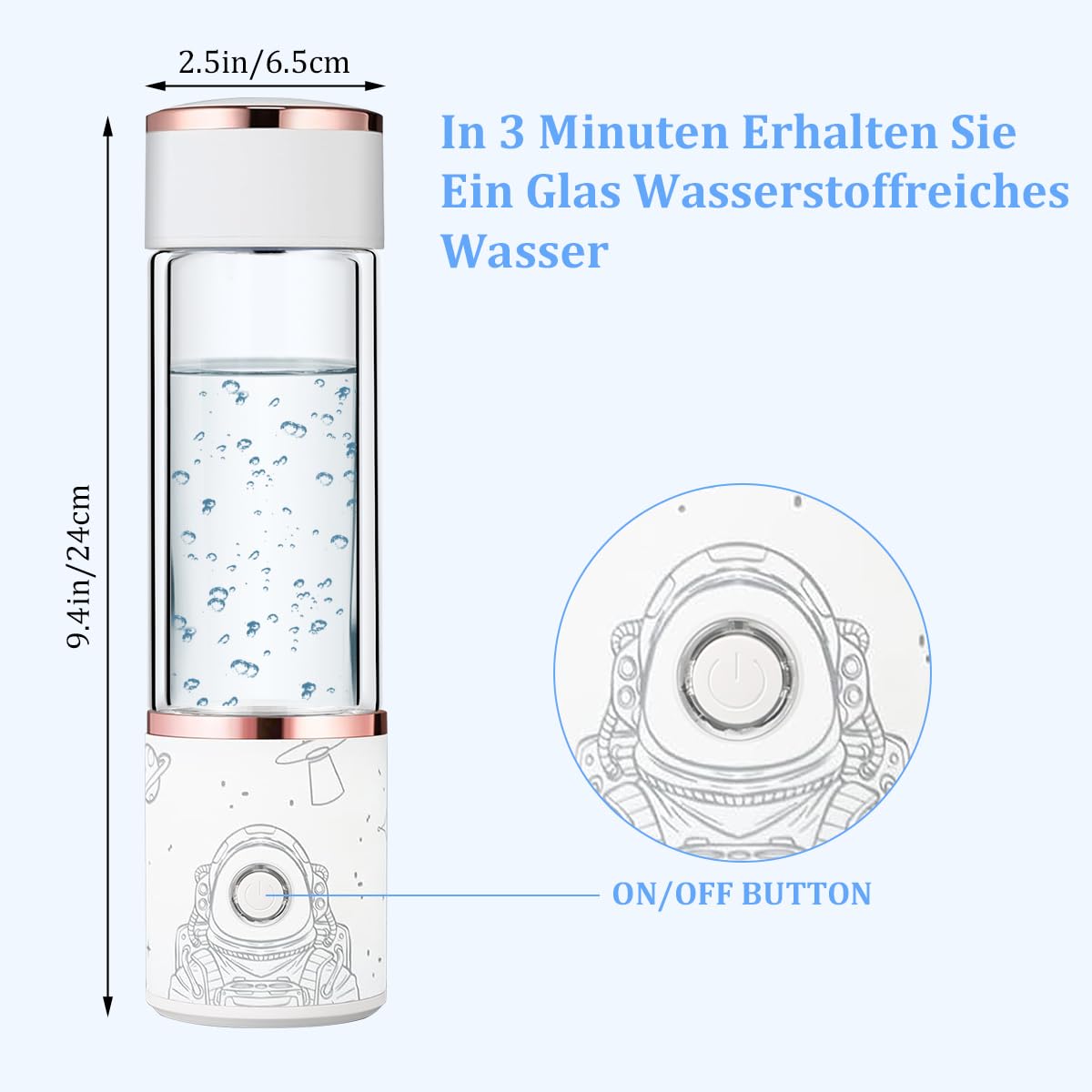 RUNMIND Waterstof Waterfles Met PEM En SPE Technologie, Tot 1600 Ppb Draagbare Watergenerator Nieuwe Technologie Glazen Water Ionisator 681379722