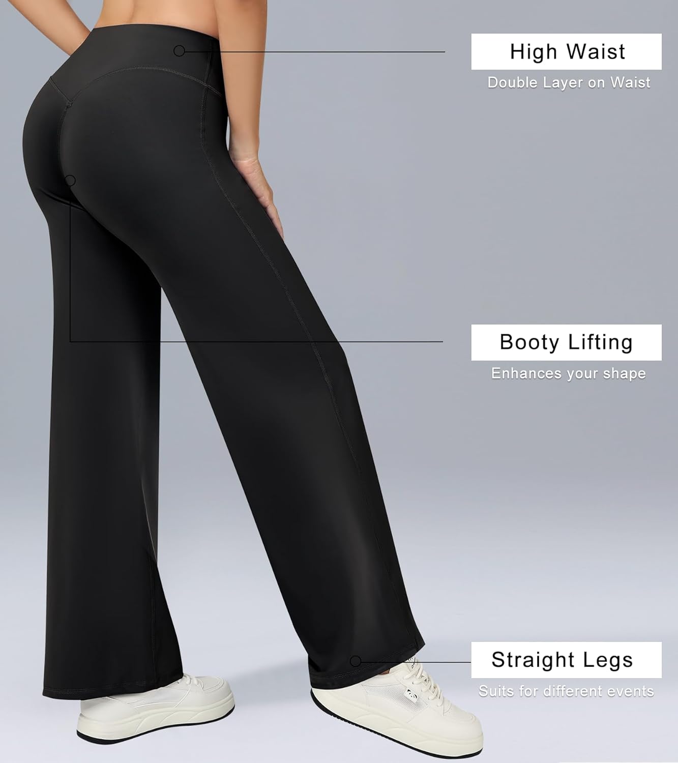 Workout Leggings for Women, Straight Leg Bottoms Wide Leg Gym Yoga Pants High Waist Stretch Casual Sweatpants - Image 5