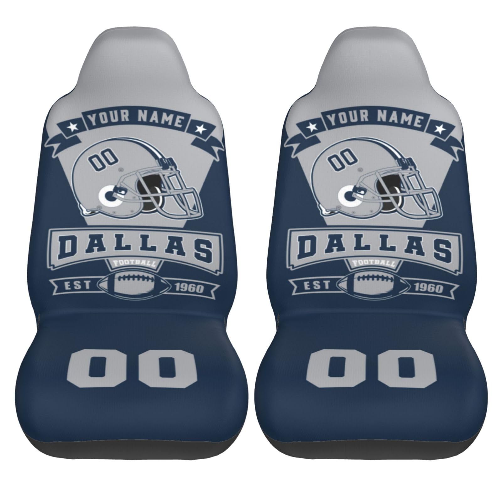 Mfbogh Custom Dallas Car Seat Covers Personalized Name Number Protector Cover for Cars Front Seats Nonslip Elastic Soft Auto Decor Accessories