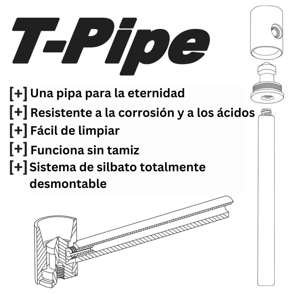 Pipa de titanio UDOPEA T-Pipe - La original - Pipa metálica de alta gama con propiedades perfectas para fumar - Pequeña, ligera, de sabor neutro (Titanio)