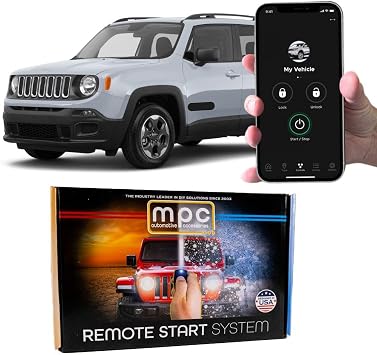 MPC Remote Starter with Smartphone Control Compatible with 2018 Jeep Renegade |Gas| |Push-to-Start| Plugin T-Harness - Smartphone or Factory Key Fob Activated - FlashLink Updater