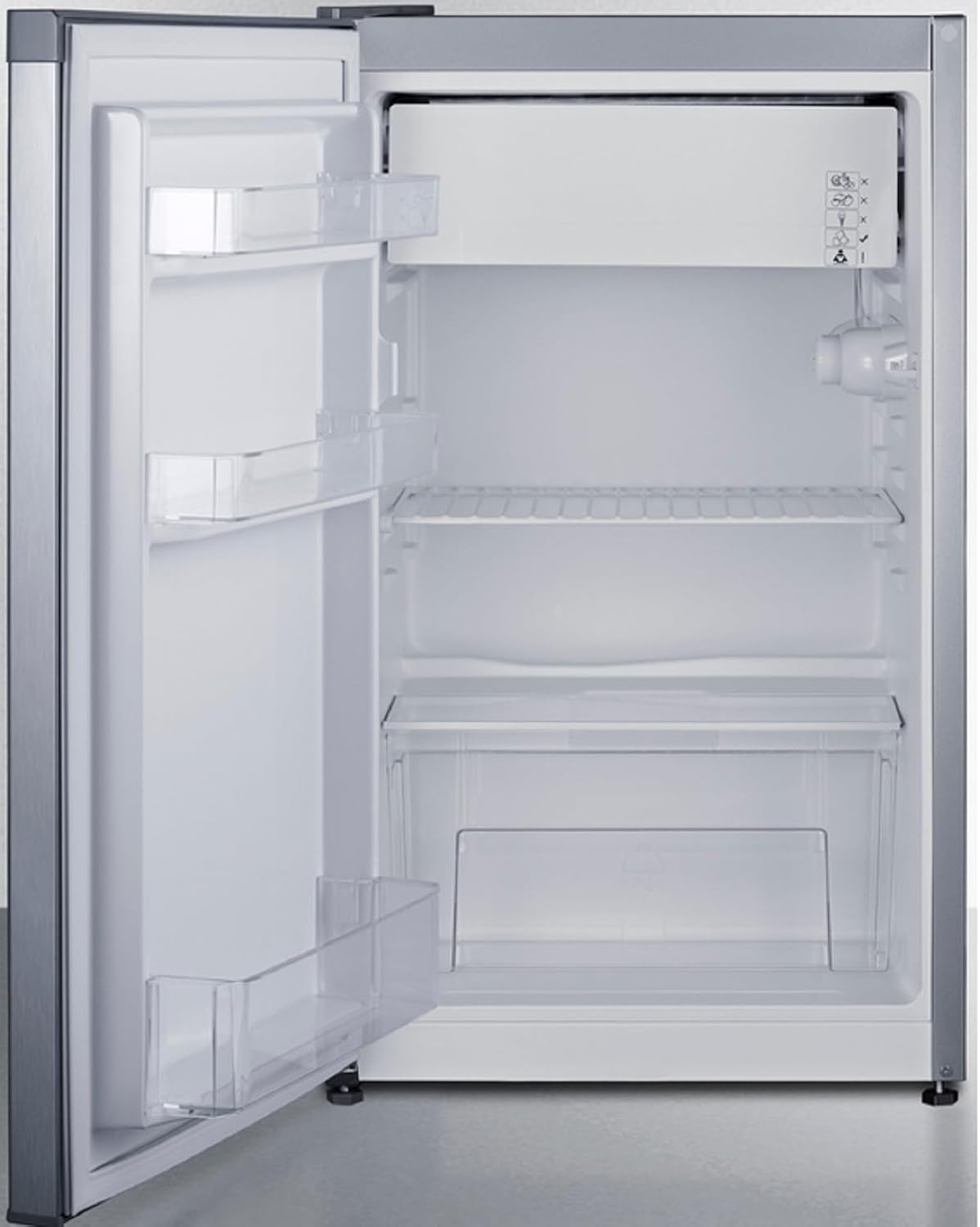 Summit 19” Refrigerator Freezer, Compact Refrigerator, Counter Height Refrigerator, 3.1 cu.ft. Capacity, Stainless Steel- CM42PL (Standard, Rignt Hand Door)