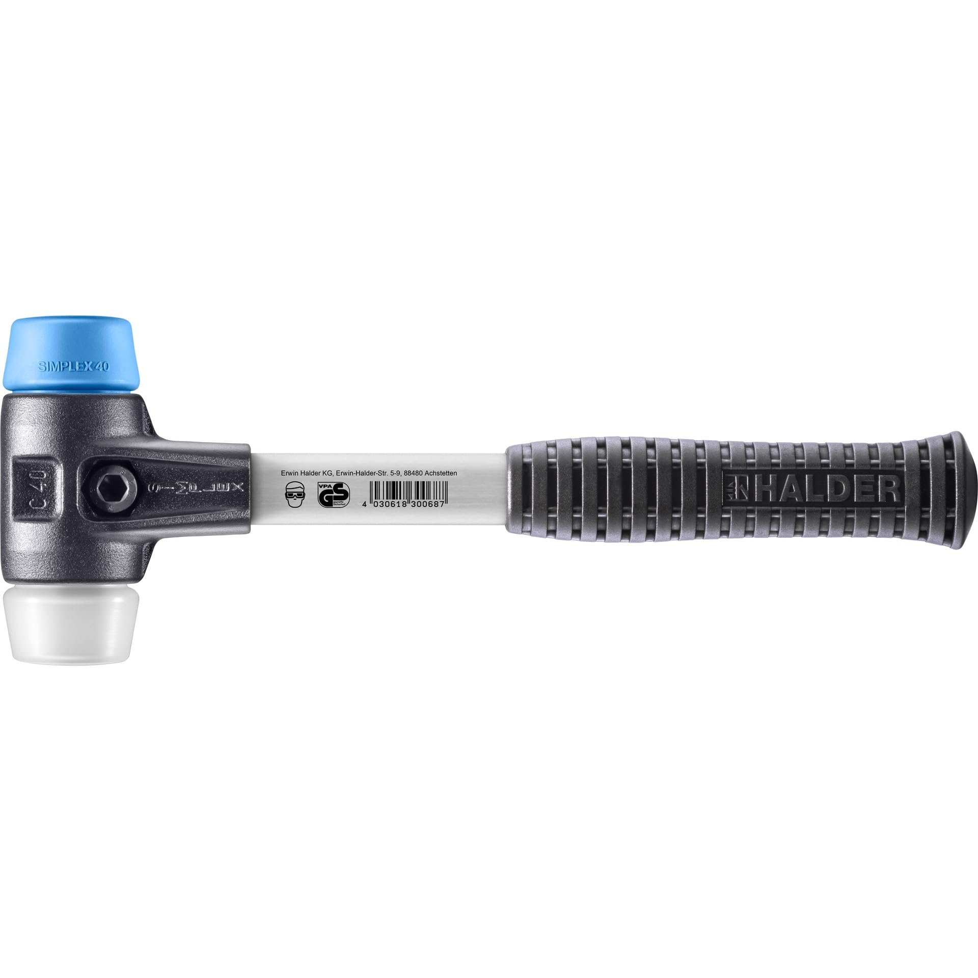 SIMPLEX-Schonhammer, TPE-soft/Superplastik; mit verstärktem Tempergussgehäuse und Fiberglasstiel | D=40 mm | 3717.040