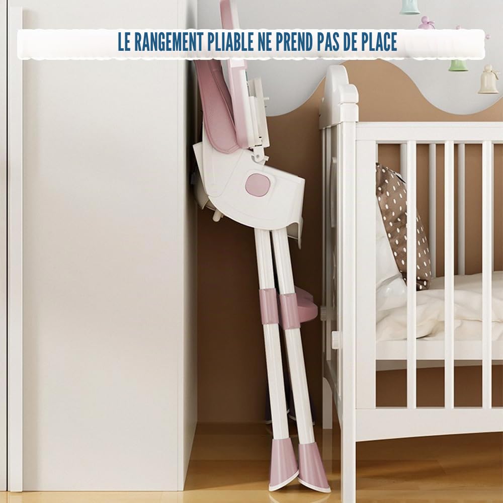 4 en 1 Chaise Haute Evolutive pour Bébés et Enfants, Chaise à Manger Confortable avec Hauteur en 2 Positions et Angles d'Inclinaison, Chaises Pliable Stable (Rose-blanc A)