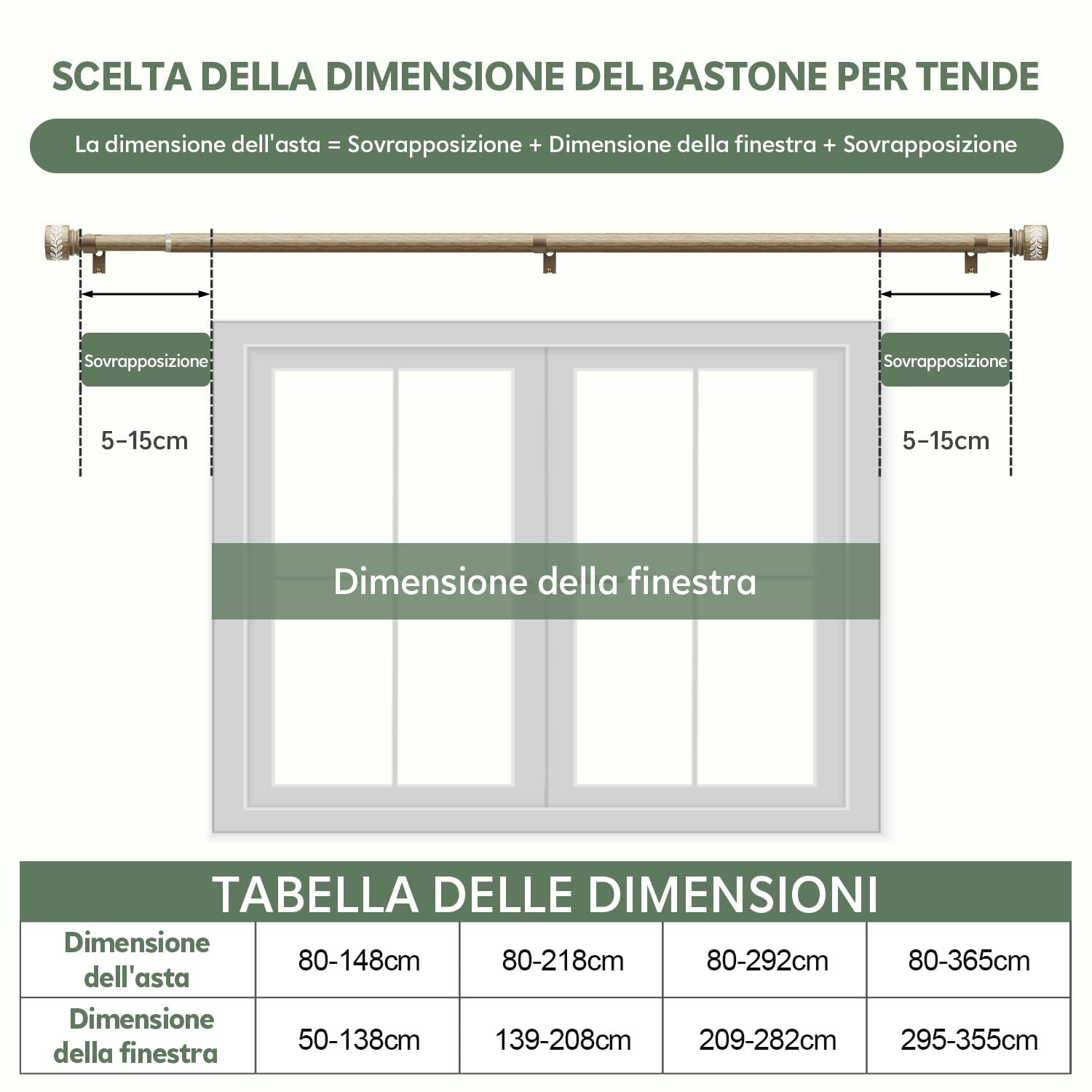 Asta Per Tende In Legno Chiaro Per Finestre Adatta Per Finestre 80‑148 Cm Asta Telescopica Montaggio A Parete Diametro 25 Mm Capacità Di Carico 15 Kg Per Soggiorno Camera Da Letto Giardino