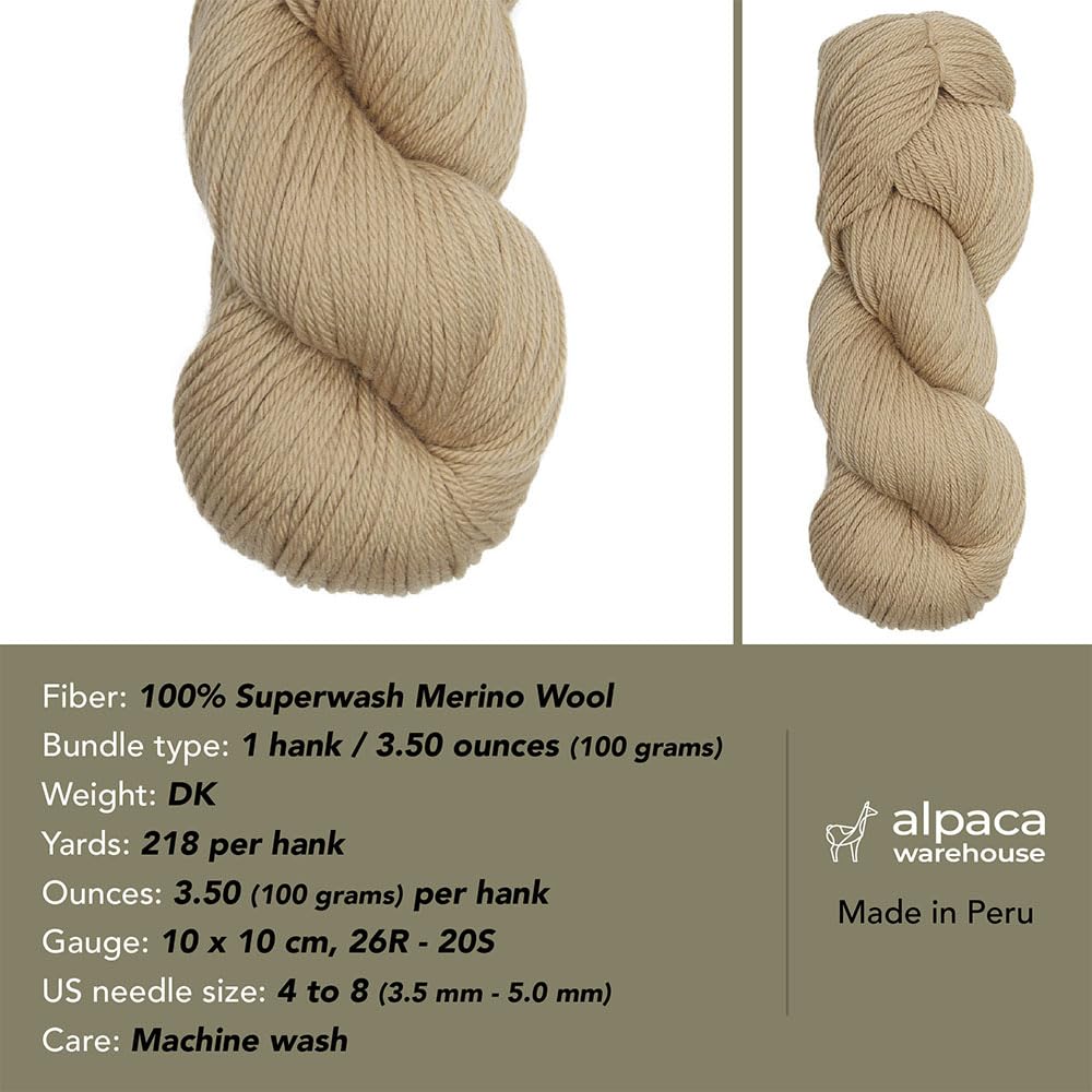 Alpaca Warehouse Meriwash - 100% przędza z wełny merynosów Superwash, 100 gramów, waga Hank DK, pochodząca bezpośrednio z Peru, niebiańsko miękka i idealna do robienia na drutach i szydełkowania