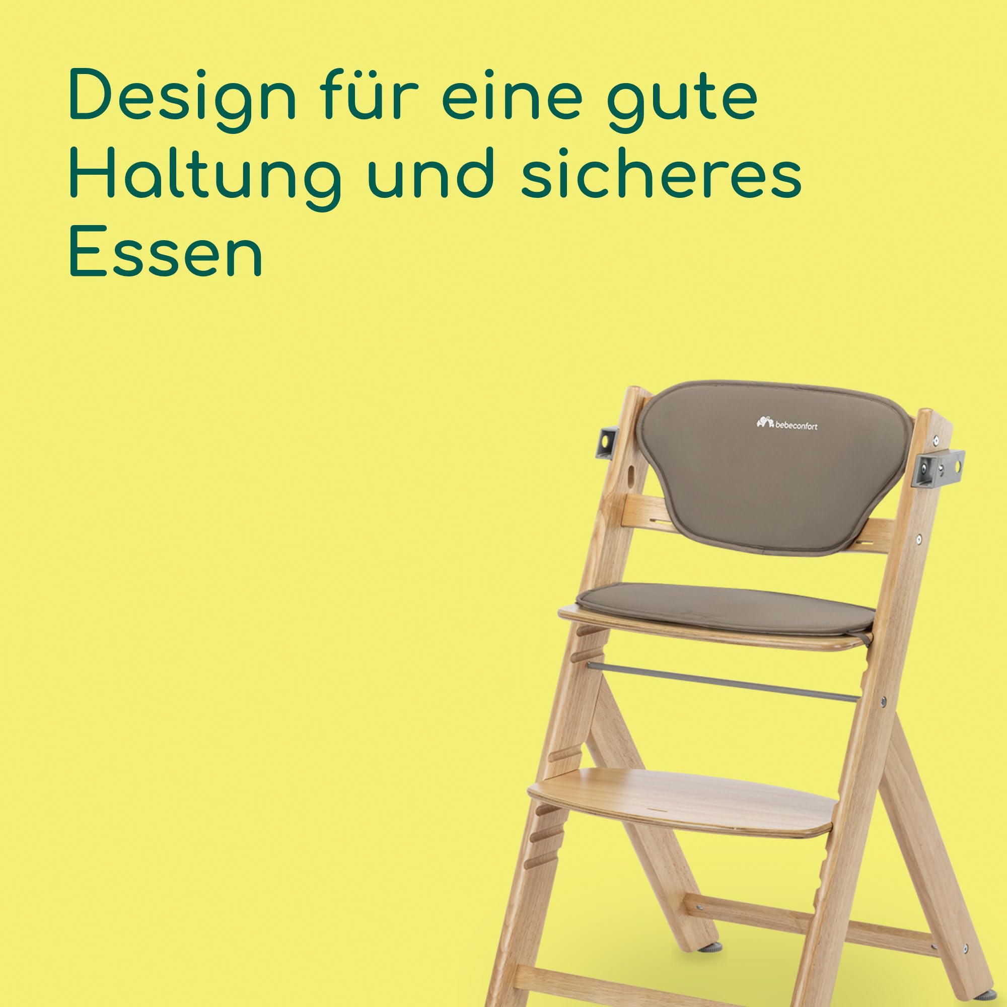 Bebeconfort Timba 2 mit Kissen, Mitwachsender Hochstuhl Baby, Ab 6 Monaten, Bis 110 kg, Ergonomischer Baby & Kinderhochstuhl Holz, Fast alle Esstische, Abnehmbares Tablett, Natural Wood + Beige