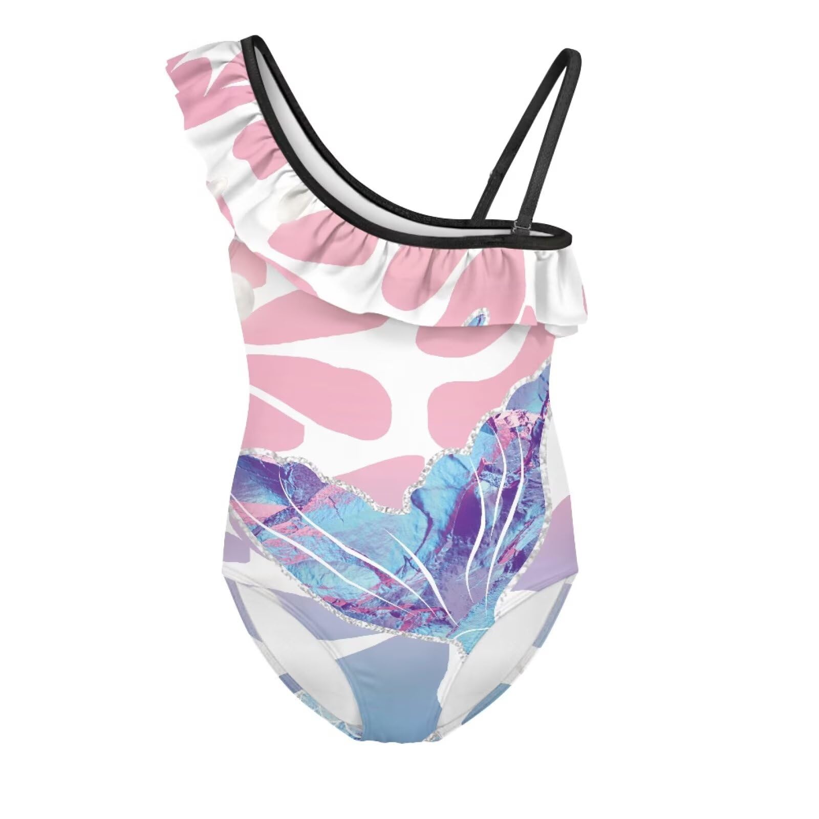 Girls One Piece Bathing Suit,Slim-Fit Ruffle Strap Swimsuit with Adjustable Strap Quick Dry Summer Beach Swim Suit
