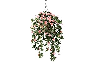 Homsunny Artificial Vine Silk Azalea Flowers,Hanging Plant in Basket