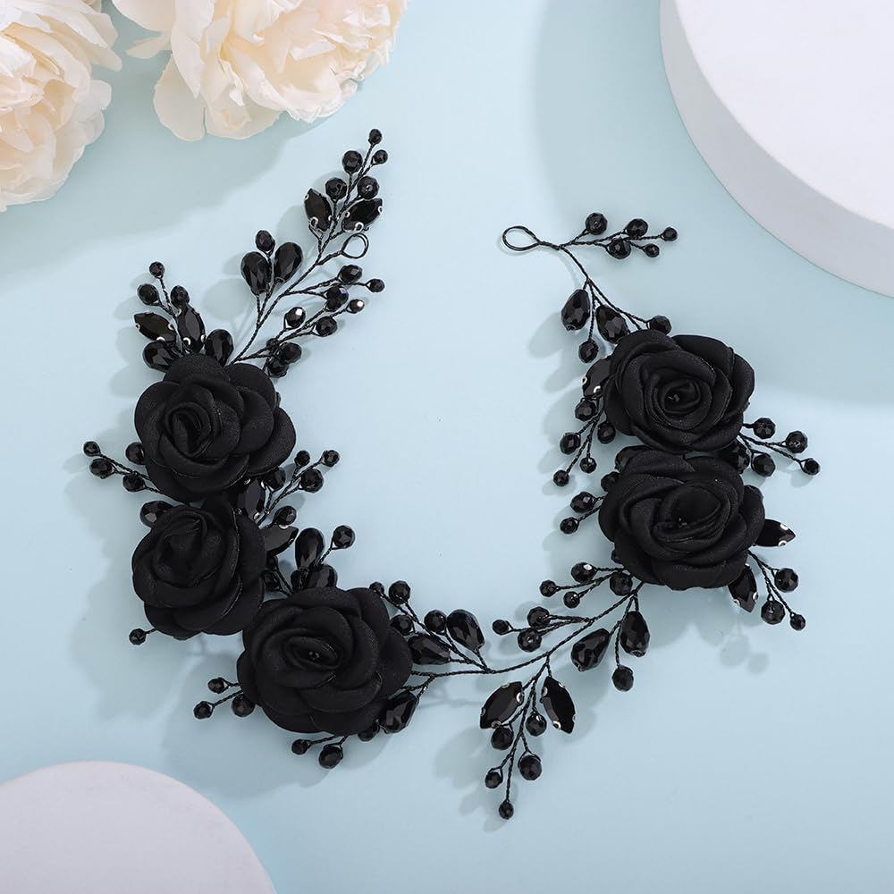 Silver Rhinestone Black Floral Headband Black Headband With Silver Flowers - Etsy main image 3