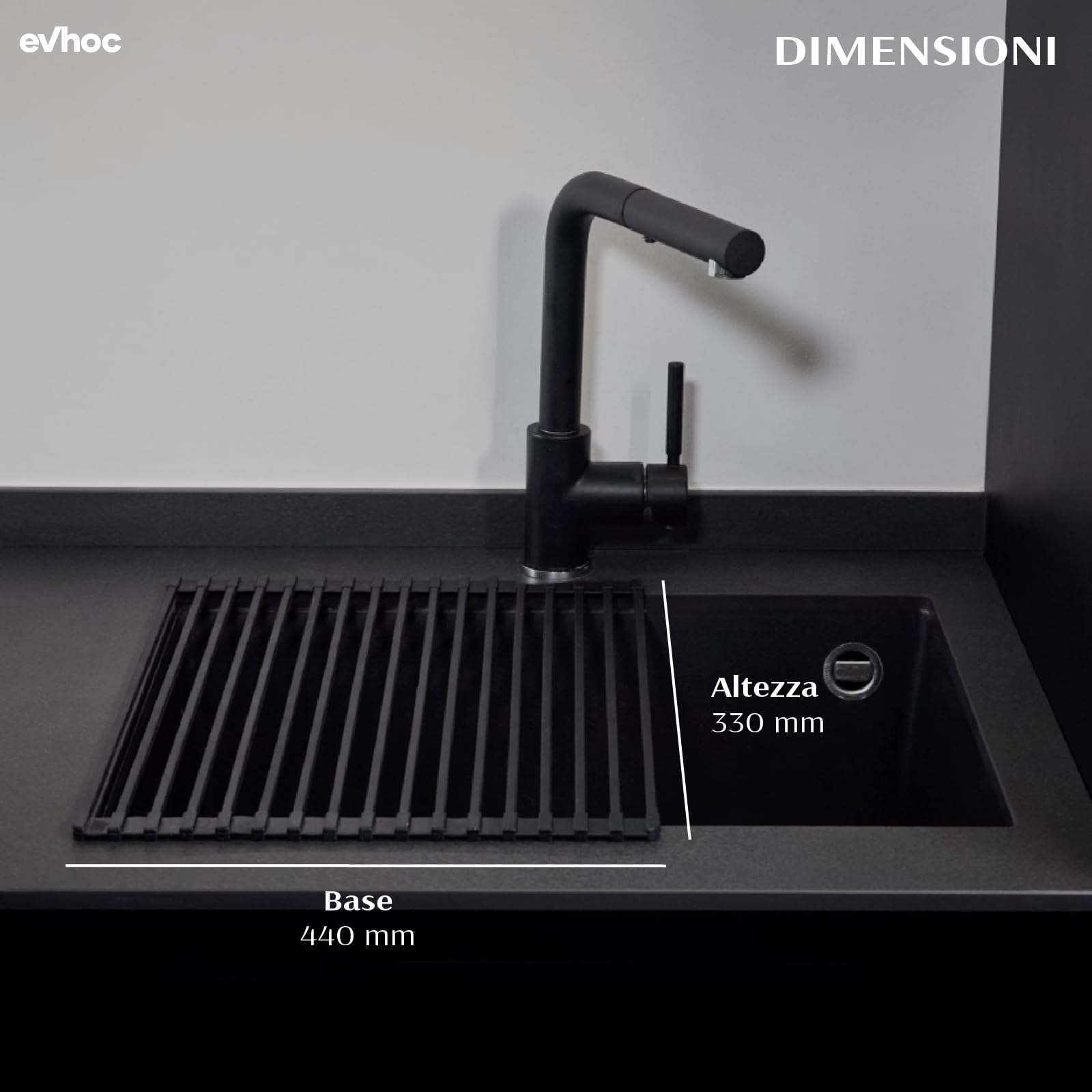 Evhoc Griglia ROLLING GRATE S Scolapiatti per Lavello Cucina, Sottopentola in Silicone, Ideale per Lavello e Top, 30x44x1 cm